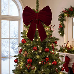 Бант на ялинку новорічний оксамитовий бордовий 28*35 см