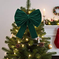 Бант на ялинку новорічний оксамитовий зелений 28*35 см