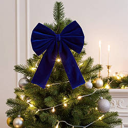 Бант на ялинку новорічний оксамитовий синій 28*35 см