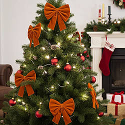 Бант на ялинку новорічний оксамитовий теракот 28*35 см