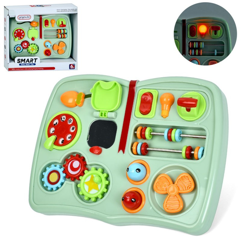 Гра 221, бізіборд, 10в1, звук, світло, шестерні, дзеркало, спінер, вмикач, важіль, фото 1