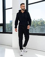 Спортивний теплий чоловічий костюм двосторонній фліс з капюшоном чорний