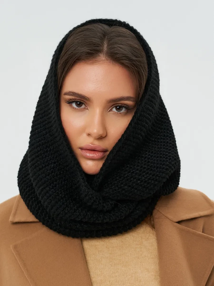 Стильний та універсальний в’язаний хомут, чорний, фото 1
