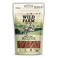 Ласощі для котів WILD FARM hair&skin м'які смужки з качки 50 г