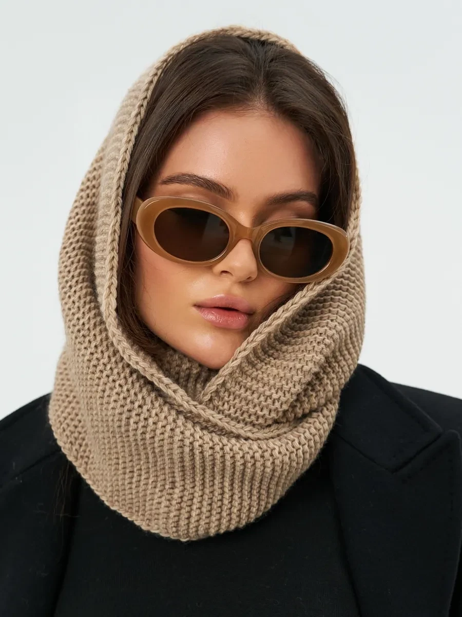 Стильний та універсальний в’язаний хомут, капучіно, фото 1