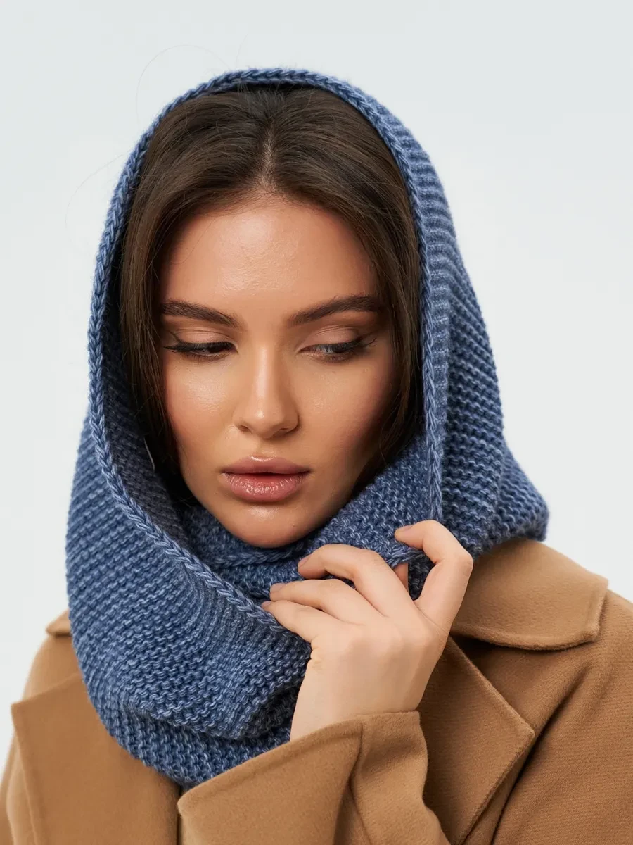 Стильний та універсальний в’язаний хомут, джинс, фото 1