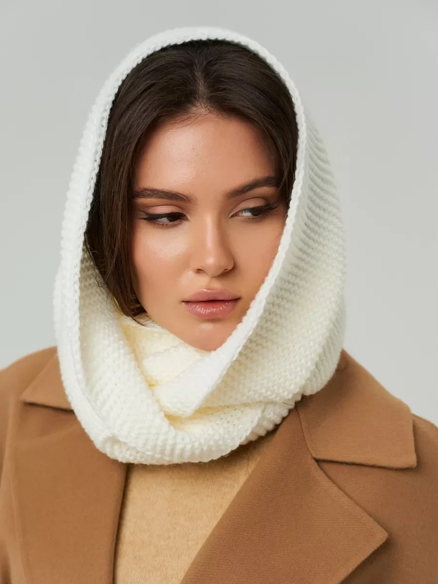 Стильний та універсальний в’язаний хомут, білий, фото 1