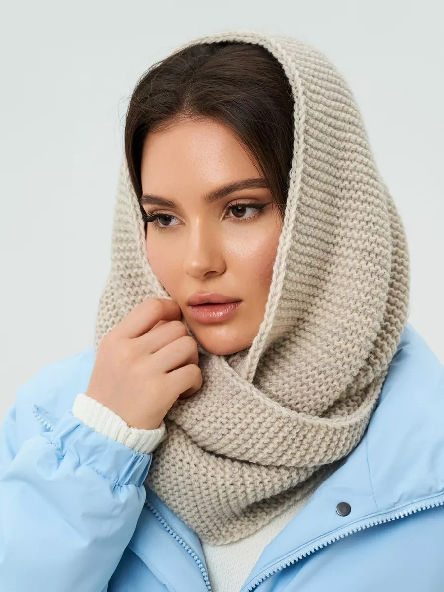 Стильний та універсальний в’язаний хомут, бежевий, фото 1