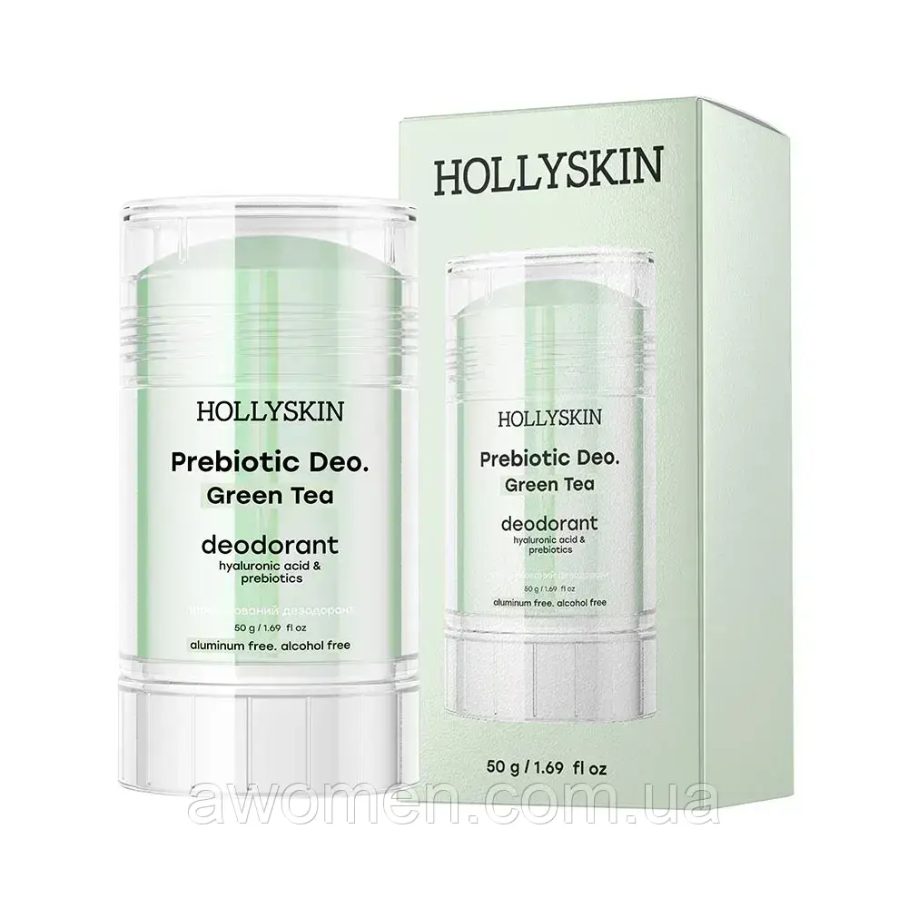 Парфумований дезодорант з гіалуроновою кислотою і пребіотиками HOLLYSKIN Prebiotic Deo. Green Tea 50 г, фото 1