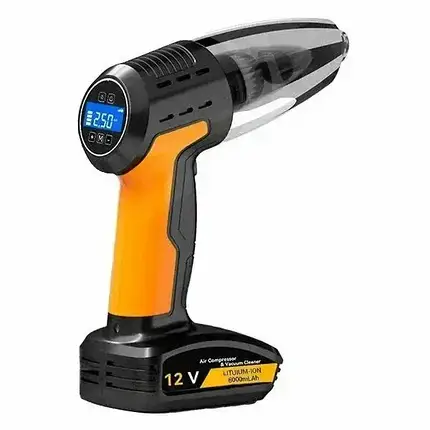 Автомобільний компресор і пилосос 2в1 HL-108, портативний ручний очищувач із манометром та насадками, фото 2