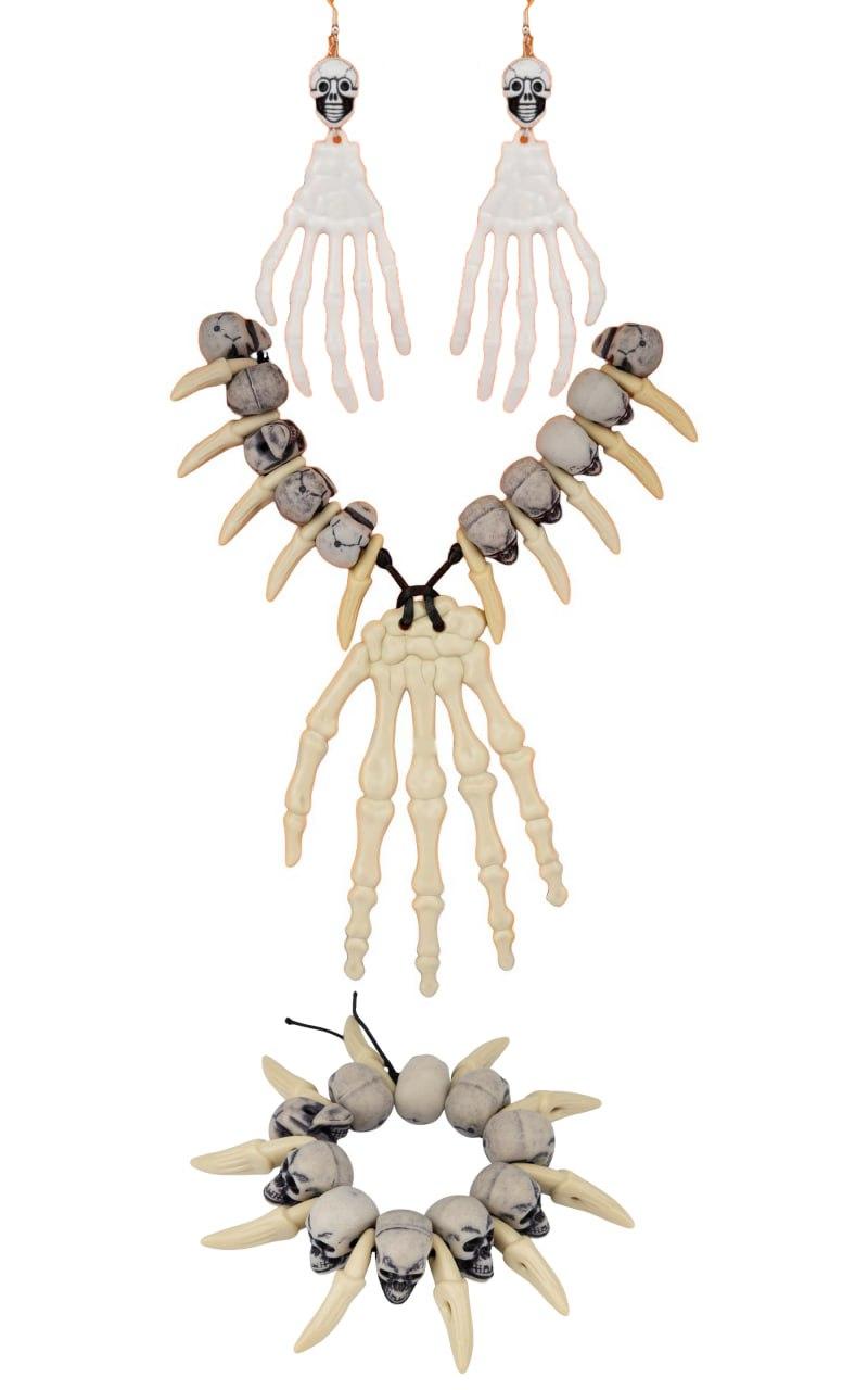 Набір прикрас для Хелловіну “Кістяна Рука” (намисто, браслет, сережки), декор на Хелловін