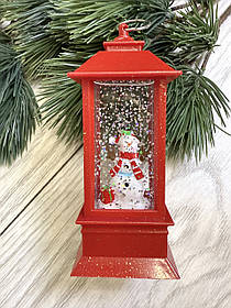 Декоративний ліхтар з Сніговиком . Новорічний ліхтар .