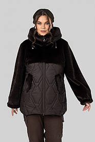 Коротка шуба Шанталь комбінована еко-хутро і плащівка великі розміри 50-58 різні кольори горіховий