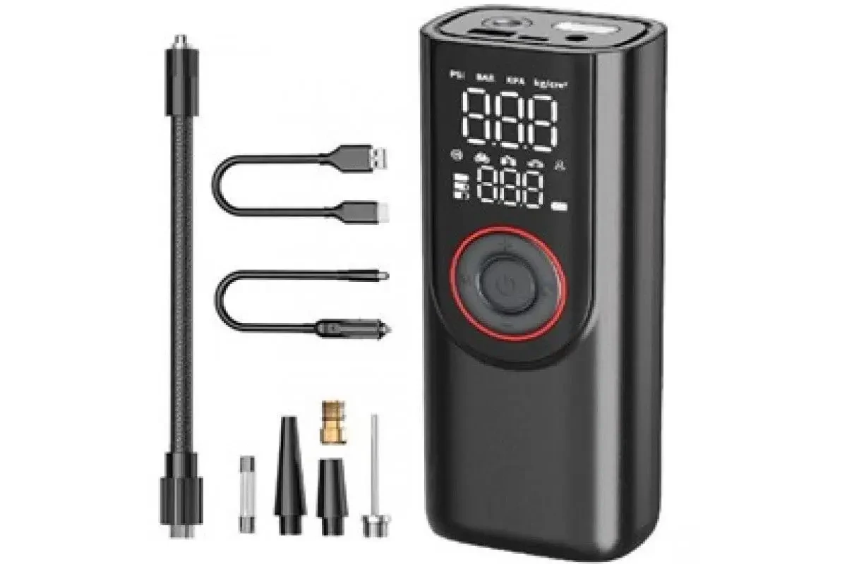 Портативний компресор ATJ-9566, акумуляторний насос 80Вт, 3×2000 мА·год, 150 PSI, LED дисплей, авто вимкнення