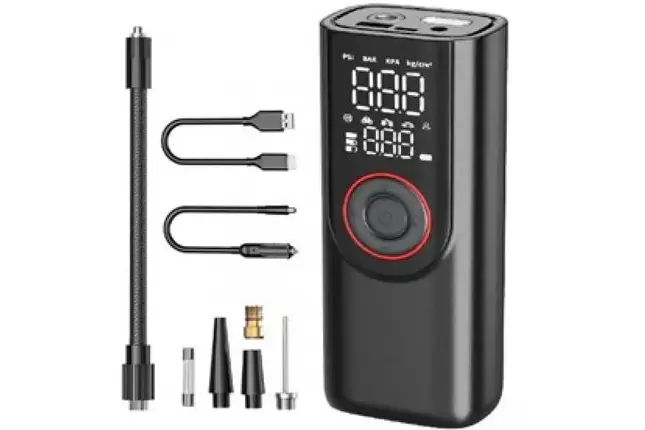 Портативний компресор ATJ-9566, акумуляторний насос 80Вт, 3×2000 мА·год, 150 PSI, LED дисплей, авто вимкнення, фото 1