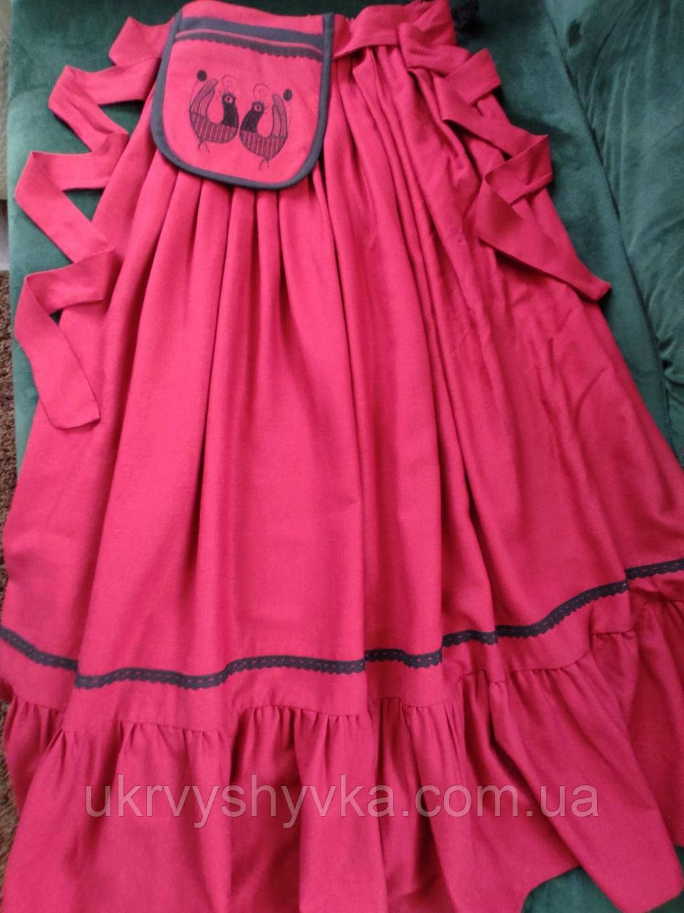 Довга пишна спідниця на льоні з вишитою ладанкою "Народна", фото 1