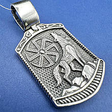 Сильний чоловічий амулет Коловрат з вовком 12,5 г Срібло 925 проби чорніння