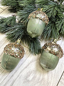 Новорічна прикраса - жолудь . Іграшка на ялинку у вигляді жолудя ( зелений )