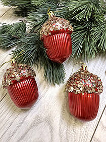 Новорічна прикраса - жолудь. Іграшка на ялинку у вигляді жолудя ( красний )