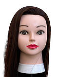 Навчальна голова манекен з волоссям для перукаря - манекен для стрижки 30% натурального волосся темно-коричнева HT-4, фото 2