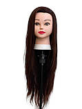 Навчальна голова манекен з волоссям для перукаря - манекен для стрижки 30% натурального волосся темно-коричнева HT-4, фото 3
