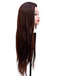 Навчальна голова манекен з волоссям для перукаря - манекен для стрижки 30% натурального волосся темно-коричнева HT-4, фото 6