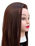 Навчальна голова манекен з волоссям для перукаря - манекен для стрижки 30% натурального волосся темно-коричнева HT-4, фото 7