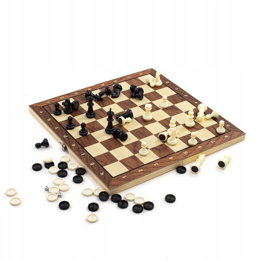 Дерев'яний королівський комплект - шахи, шашки, нарди 34x34см KOLGRAF