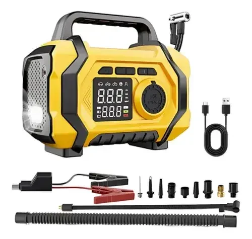 Портативний компресор ATJ-201, міні акумуляторний насос 150 PSI, Type-C 5В, 10.3 бар, жовтий корпус