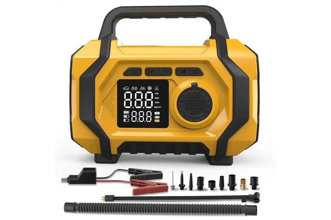 Портативний компресор ATJ-201, міні акумуляторний насос 150 PSI, Type-C 5В, 10.3 бар, жовтий корпус, фото 3