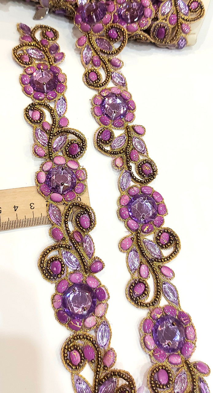 Тасьма зі стразами "Листочки" зелені 5 см. Тасьма зі стразами бузкова