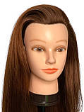 Навчальна голова манекен з прошитим волоссям для перукаря з набором резинок для плетіння 780деталей 80см 40% натурального волосся, фото 8
