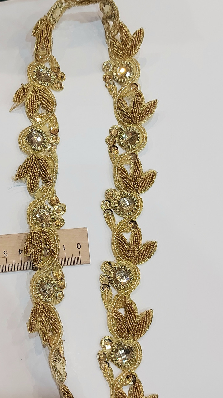 Тасьма зи стразами "листочки" "салатова 3,5 см. Тасьма зі стразами