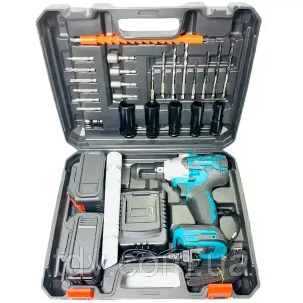 Акумуляторний безщітковий гайковерт, з набором інструментів, 2 акумулятори, 1135-4, фото 1