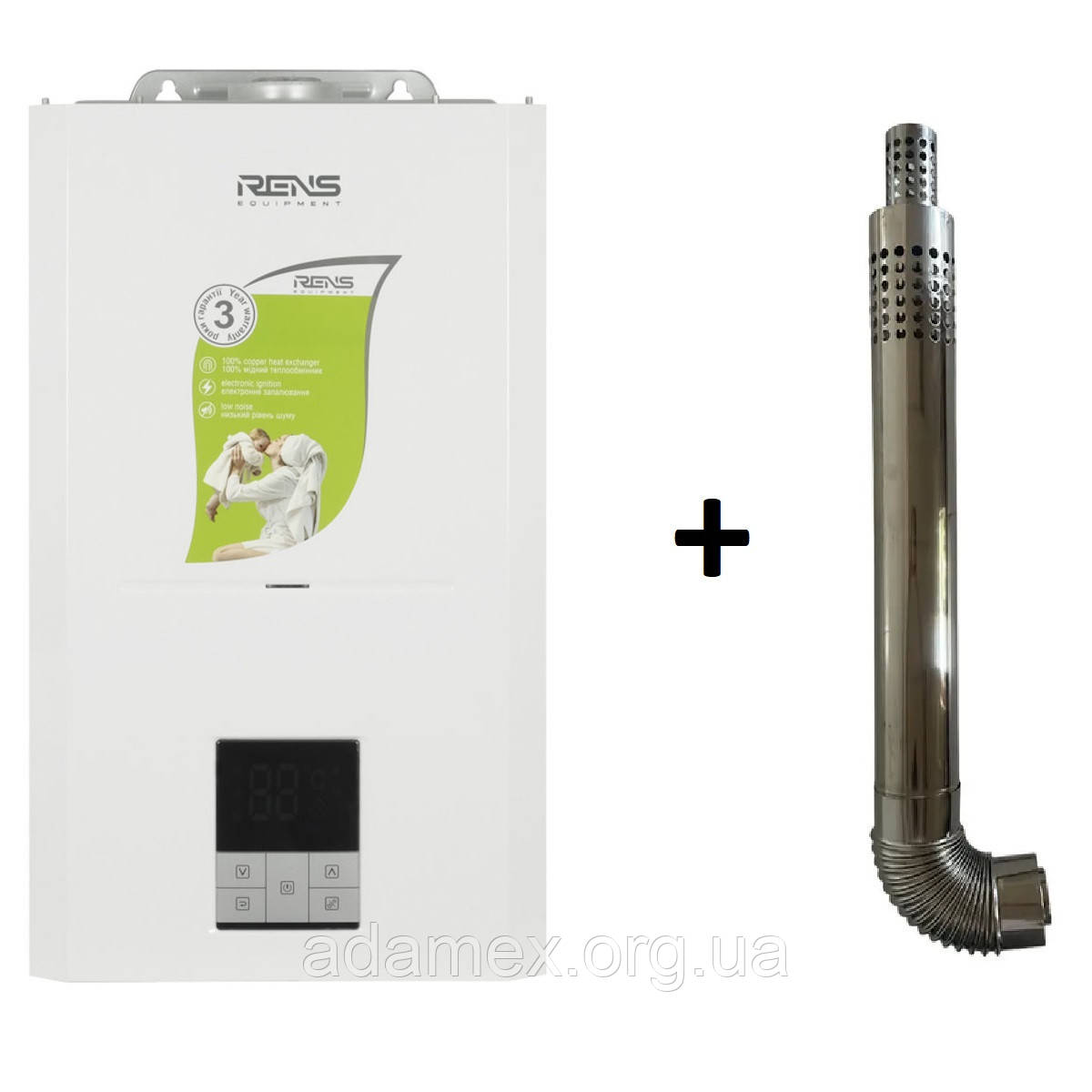 Котел газовий RENS RGB-024 24 кВт двоконтурний з трубою та коліном