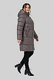 Пальто пуховик Мілорі жіноче зимове тепле на біопуху великих розмірів 50-60 мокко, фото 2