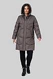 Пальто пуховик Мілорі жіноче зимове тепле на біопуху великих розмірів 50-60 мокко, фото 3
