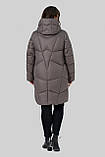 Пальто пуховик Мілорі жіноче зимове тепле на біопуху великих розмірів 50-60 мокко, фото 4