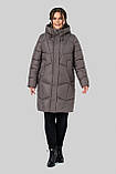Пальто пуховик Мілорі жіноче зимове тепле на біопуху великих розмірів 50-60 мокко, фото 5