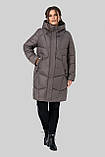 Пальто пуховик Мілорі жіноче зимове тепле на біопуху великих розмірів 50-60 мокко, фото 6