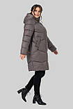 Пальто пуховик Мілорі жіноче зимове тепле на біопуху великих розмірів 50-60 мокко, фото 7