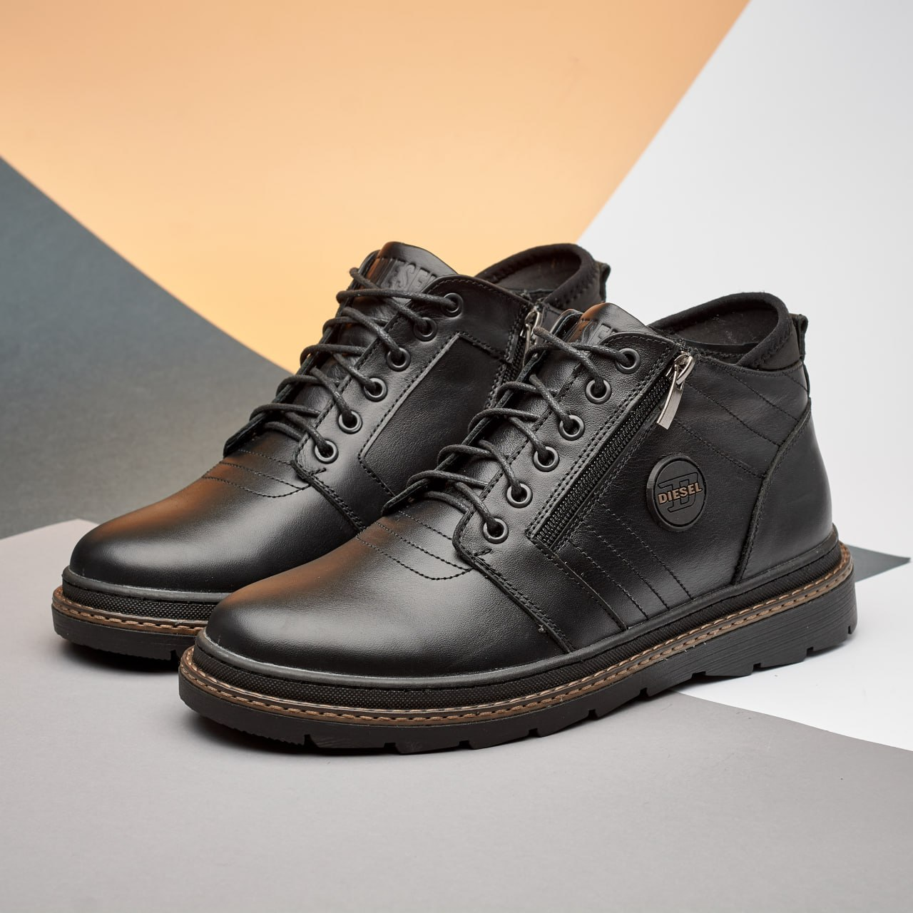 Зимові чоловічі шкіряні черевики на блискавці чорні утеплені з натуральної шкіри на хутрі на зиму, розмір 40-45, фото 1