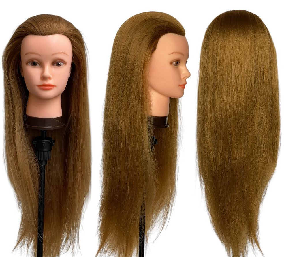 Навчальна голова з волоссям для перукаря - тренувальний манекен 80см для стрижок, укладання, плетіння 40% натур.волосся русяве 6P#, фото 1