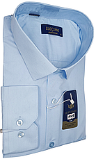 Чоловічі сорочки батал велетень Lucciano vd-1003 однотонна класична Туреччина, ошатна блакитна стильна, фото 2
