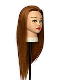 Навчальна голова манекен з прошитим волоссям, з подарунковим набором для плетіння 790 деталей, 70см 30% натур.волосся руде-золото, фото 4