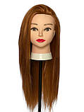 Навчальна голова манекен з прошитим волоссям, з подарунковим набором для плетіння 790 деталей, 70см 30% натур.волосся руде-золото, фото 6