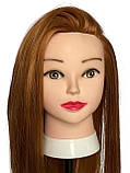Навчальна голова манекен з прошитим волоссям, з подарунковим набором для плетіння 790 деталей, 70см 30% натур.волосся руде-золото, фото 7