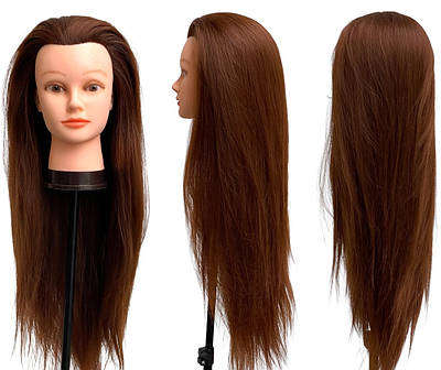Навчальний манекен для перукаря - голова з волоссям для стрижки, укладання, плетіння, 40% натур.волос світло-коричнева 6#