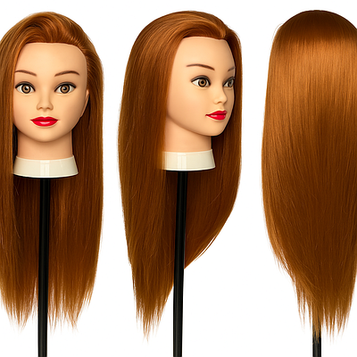 Манекен для перукаря - манекен для стрижки, укладання, плетіння, моделювання 30% натур.волос руде золото 30a