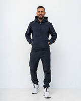 Спортивний теплий чоловічий костюм двосторонній фліс з капюшоном графітовий